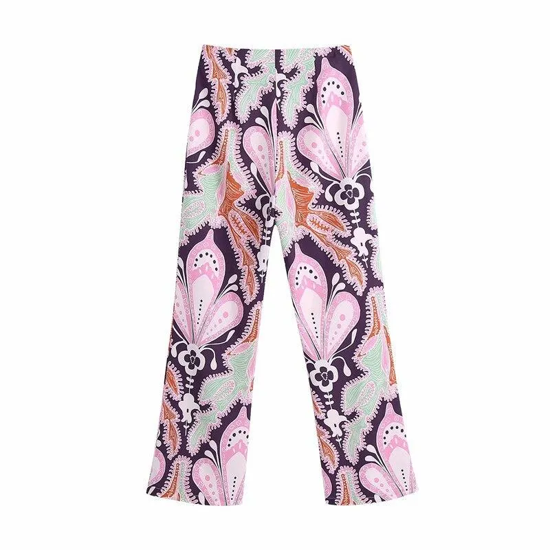 PUWD Casual Women High Waist Straight Pants 2021 Spring-autumn Fashion Ladies Chinese Style Pants Female Printed Trousers