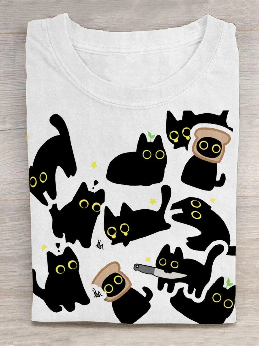 Eagerlys Cat  Art Print Casual T-Shirt Eagerlys