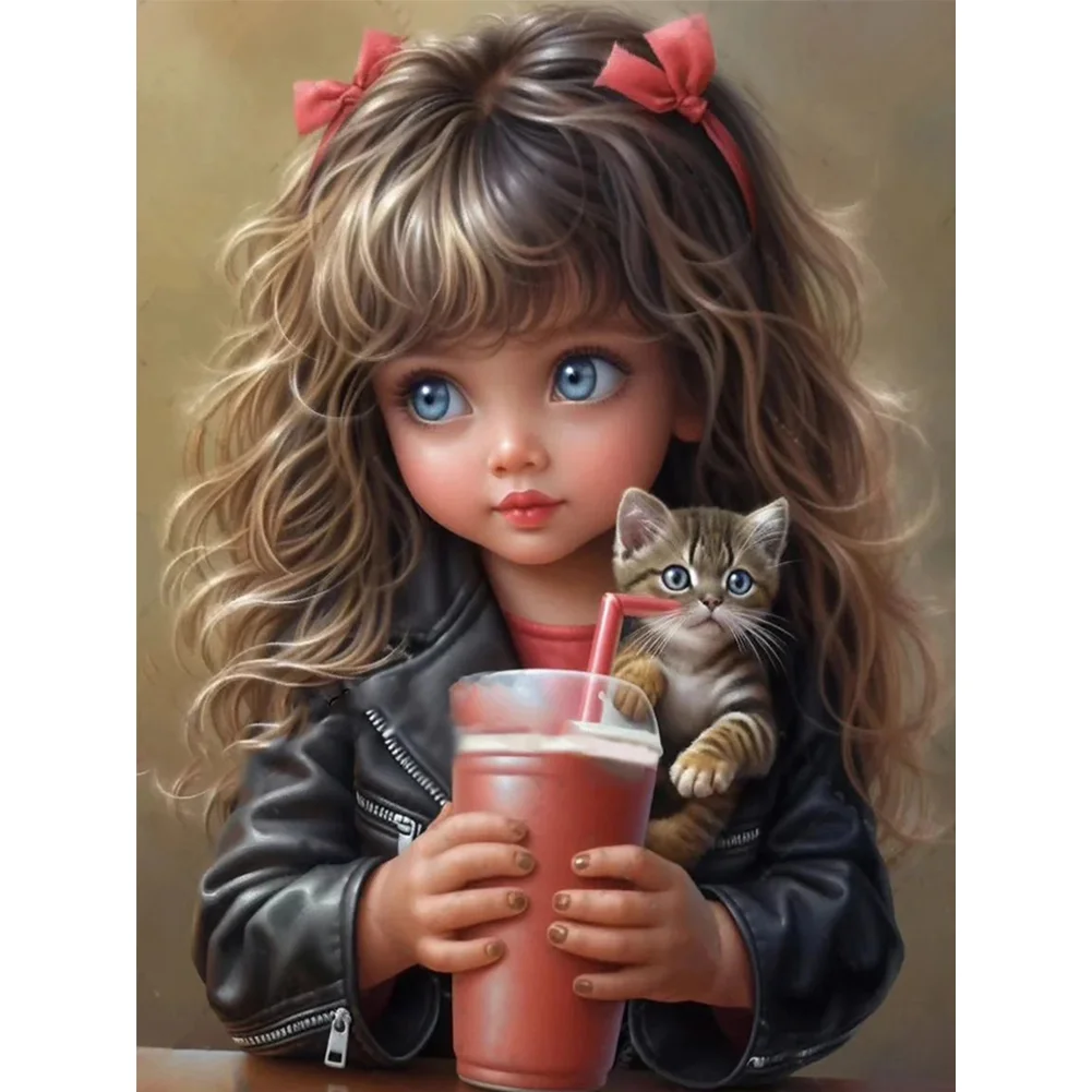 2pcs Diamond Painting - Full Round Drill - Cute Big Eyes Girl(Canvas|30*40cm)