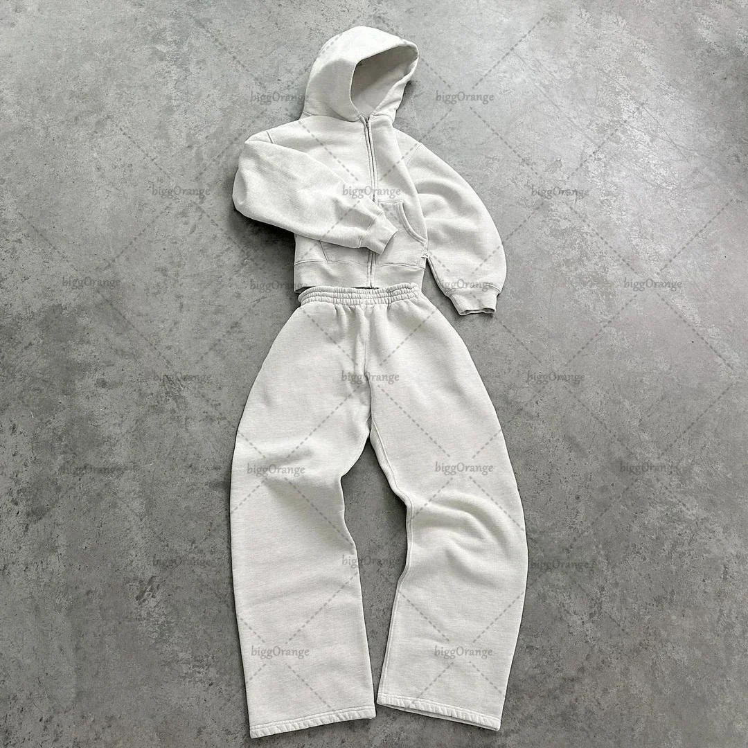 Aonga Simple Brand Harajuku Light Gray High Quality Thickened Hoodie Sweatpants Suit Women's Autumn and Winter Loose Casual Y2K Jacket aonga