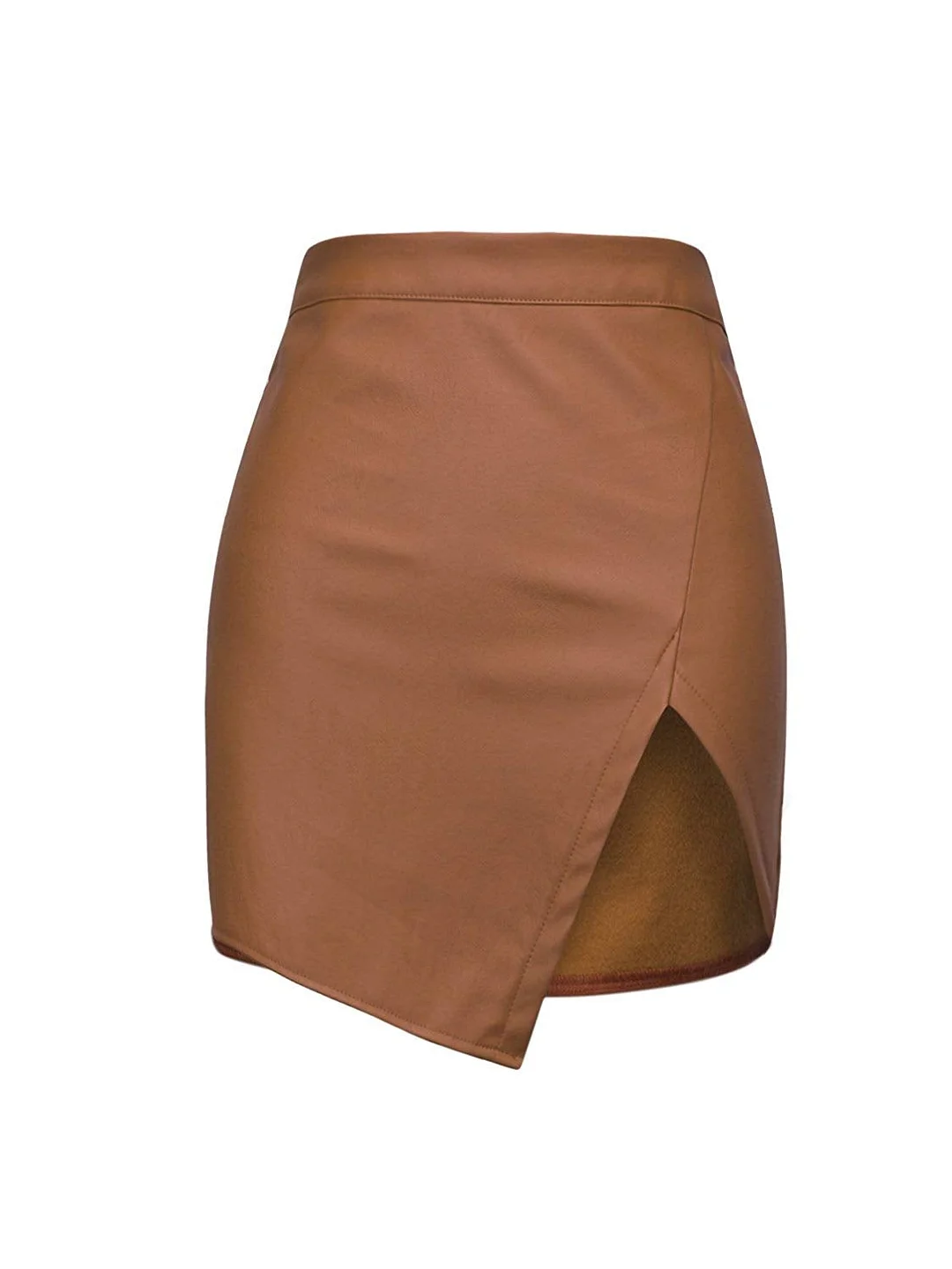 Women's Black Cut Out Mid Waist Asymmetric Hem PU Mini Skirt