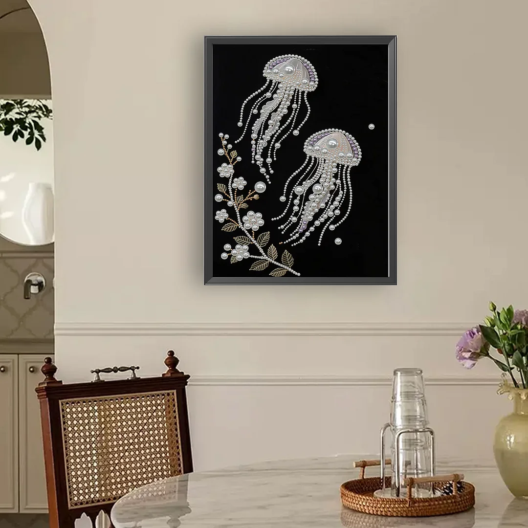Pink Jellyfish Special Shaped 5D DIY Partial Drill Diamond Painting Kits Wall Decor 35x45cm