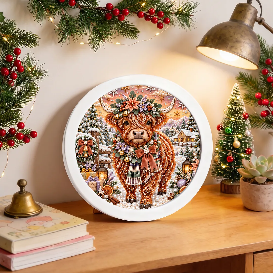 Framed 5D Diamond Painting Kit Scotland Celtic Yak Christmas Round