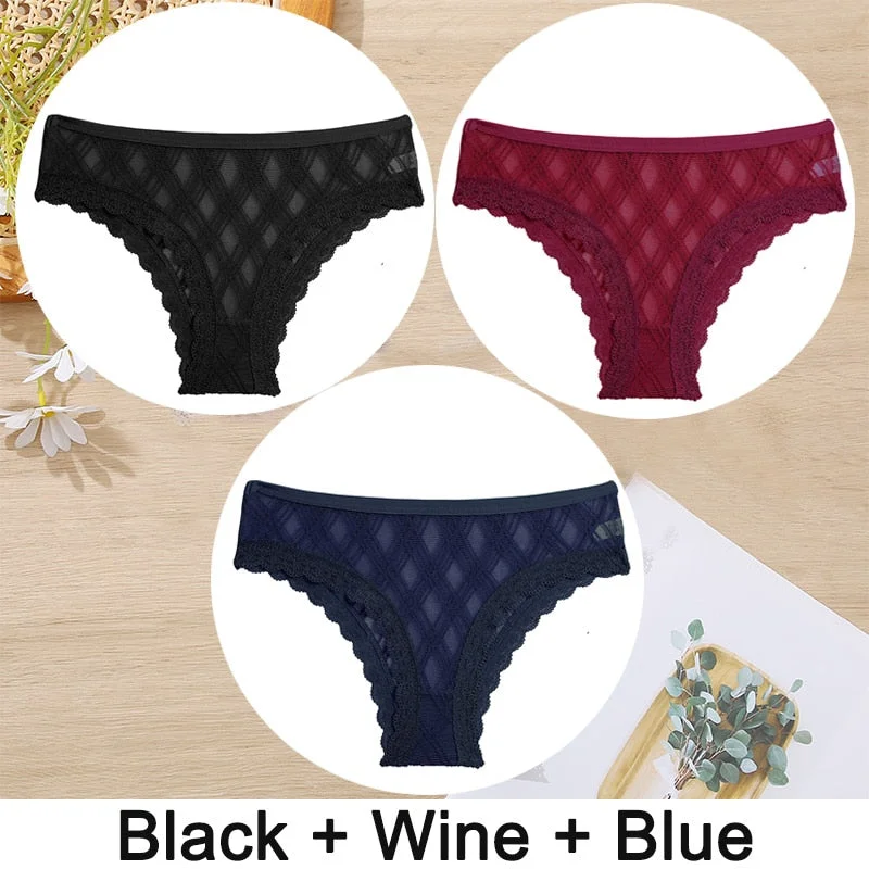 3PCS/Set Women Panties Sexy Underwear Lace Panties Lingerie Female Floral Lace Briefs Perspective Finetoo Design Ladies Pantys