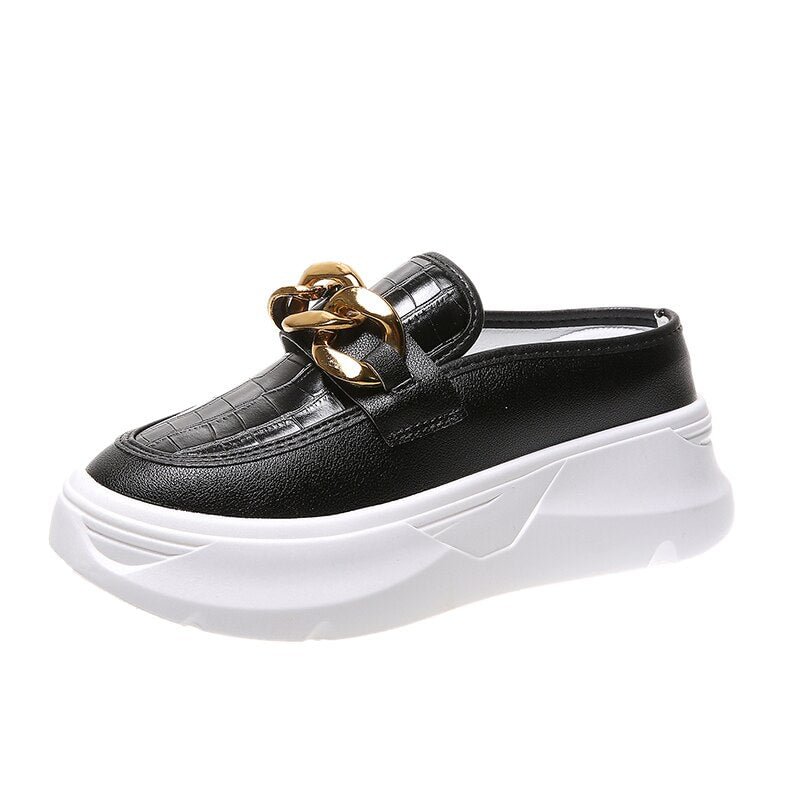 Summer New Height Muffin Bottom Baotou Fashion Slippers Versatile Fashion Metal Button Comfortable Wear Cool Slippers Women