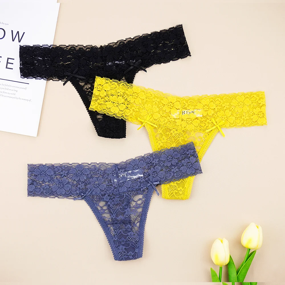 Billionm Sexy Full Lace Panties Women Thongs Hollow Out String Transparent Seamless Underpants Tangas Super Low Waist T-back