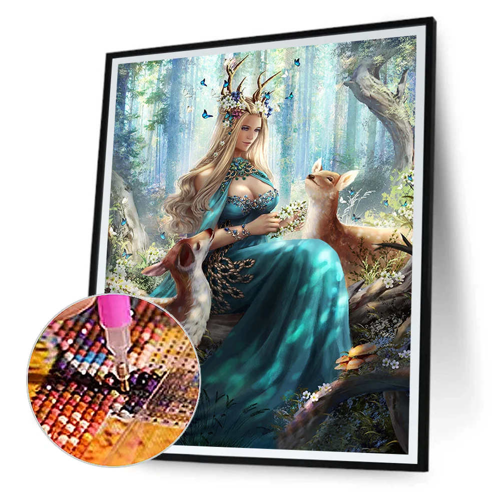 Full Round Diamond Painting 40*50cm - Forest Elk Goddess