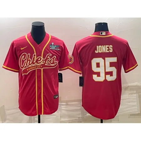 Men's Kansas City Chiefs #95 Chris Jones Red With Super Bowl LVII Patch Cool Base Stitched Baseball Jersey S4ON
