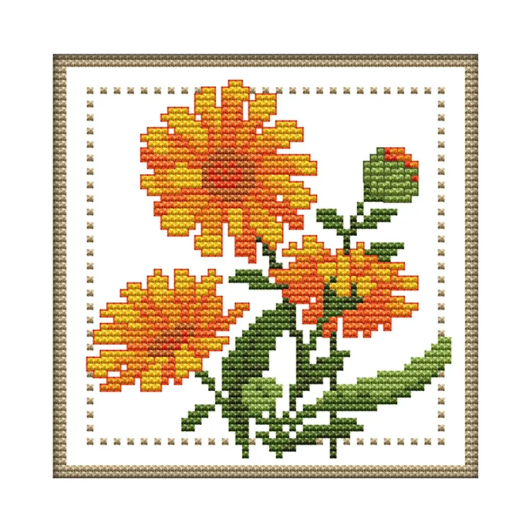 Flowers - October - Printed Cross Stitch 11CT 21*21CM