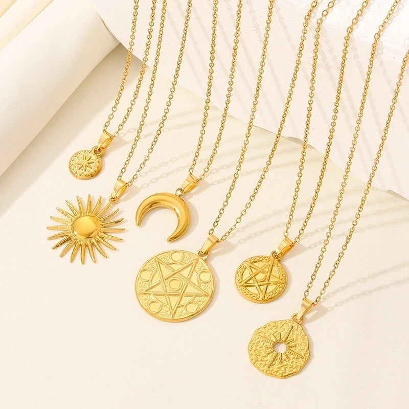 304 Stainless Steel Casual Minimalist Plating Sun Star Moon Pendant Necklace