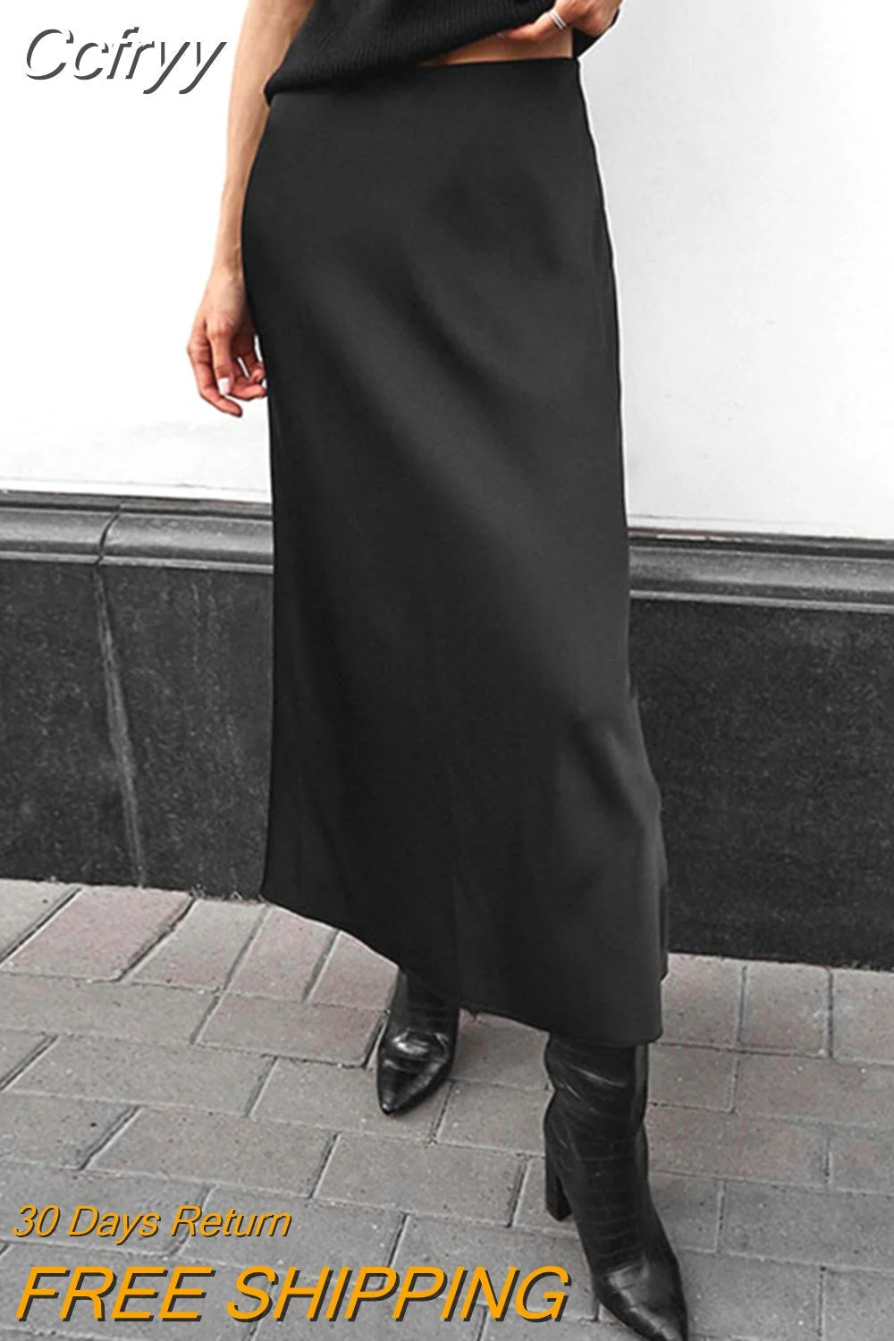 huibahe Elegant Brown Satin Skirts Women 2023 Fashion Office Lady Black Satin Long Skirt Vintage A-Line Party Sexy Skirts Female