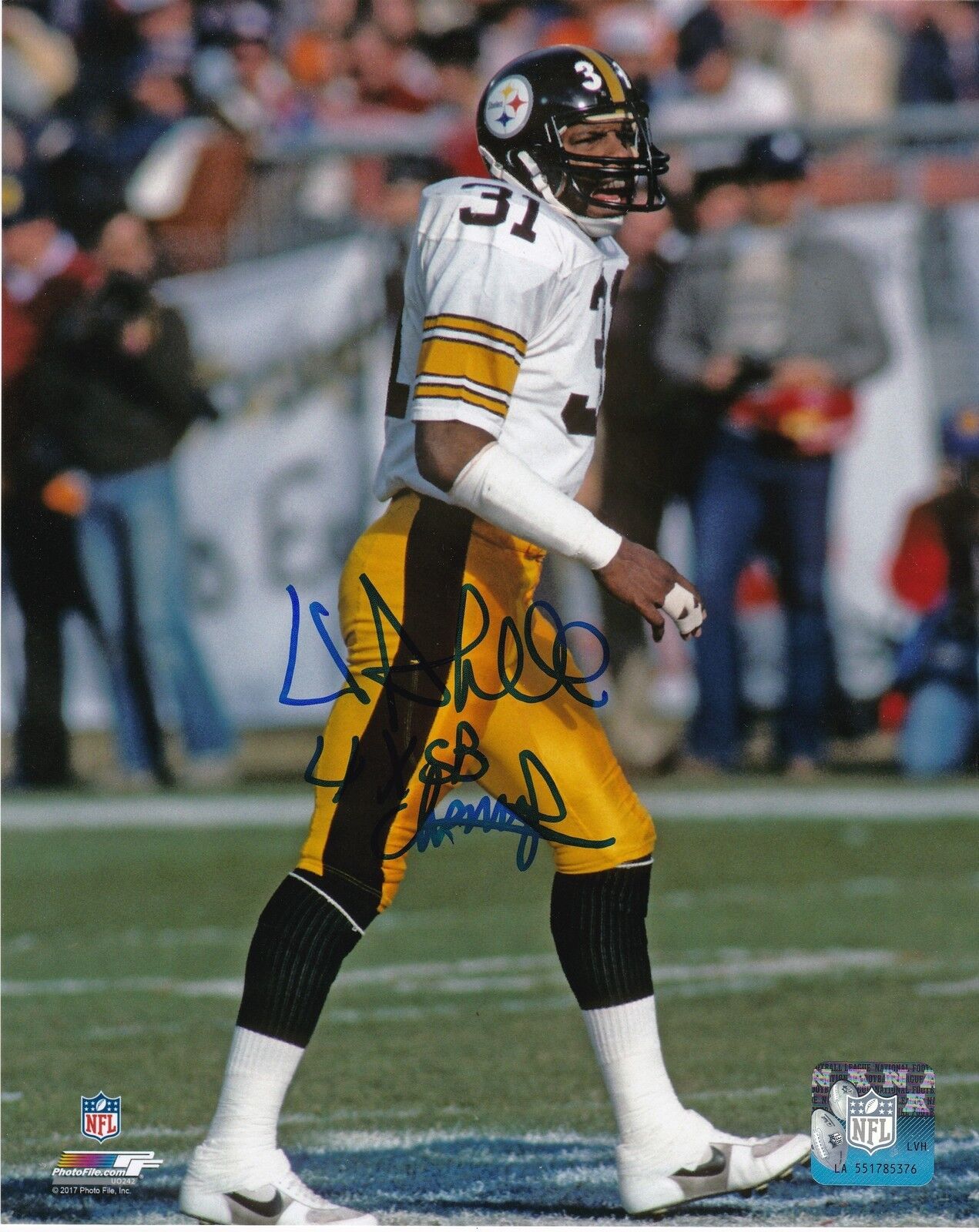 DONNIE SHELL PITTSBURGH STEELERS 4 X SB CHAMPS ACTION SIGNED 8x10