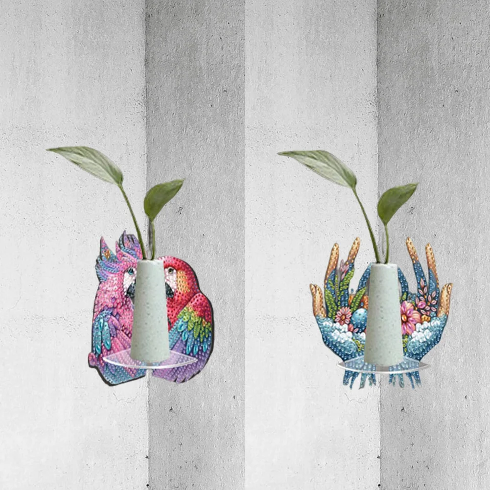 2pcs 2D Flat DIY Diamond Art Pendant DIY Home Decor Hanging Charm Decor (Parrot)