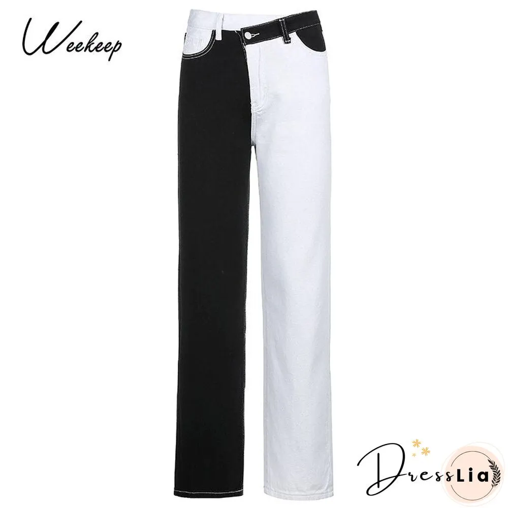 Colorful Vintage Jeans Womens High Waist Harajuku Straight Denim Pants Streetwear Cargo