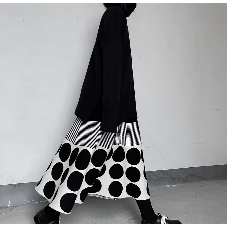 Personalized Polka Dot Splicing Knitted Skirt
