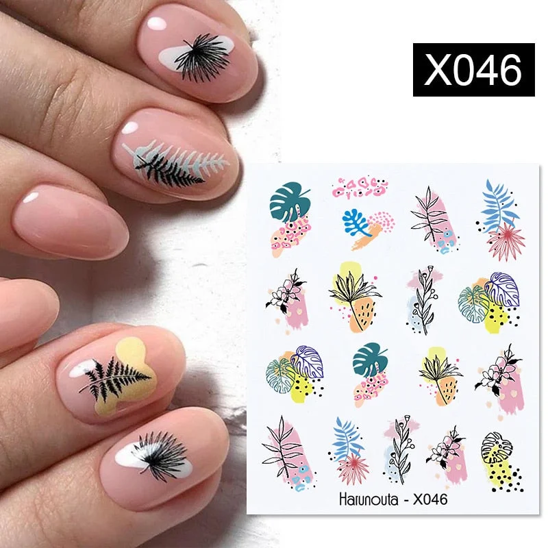 Harunouta Autumn Flowers Leaves Line Patter Nails Sticker Nail Art Decorations Decals Water Transfer Slider Foil Manicures Wraps-Nail Inspo