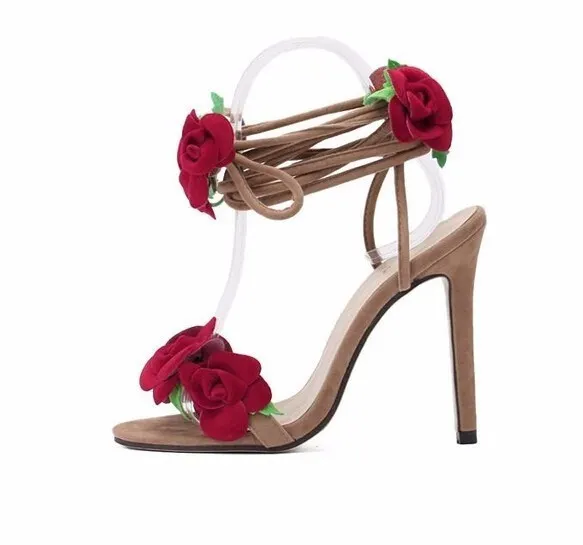 Womens Fashion: Taiwan Show Rose Cross Lacing Women Sandals High Heels Lady Casual Lace-Up