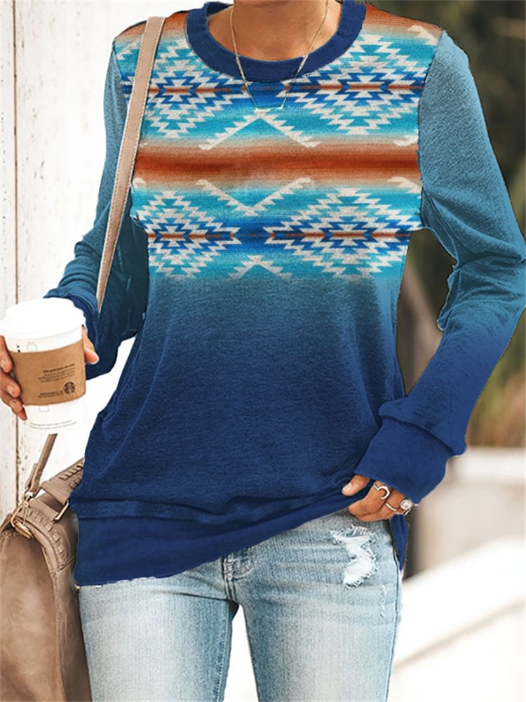 Western Aztec Graphic Gradient Sweatshirt