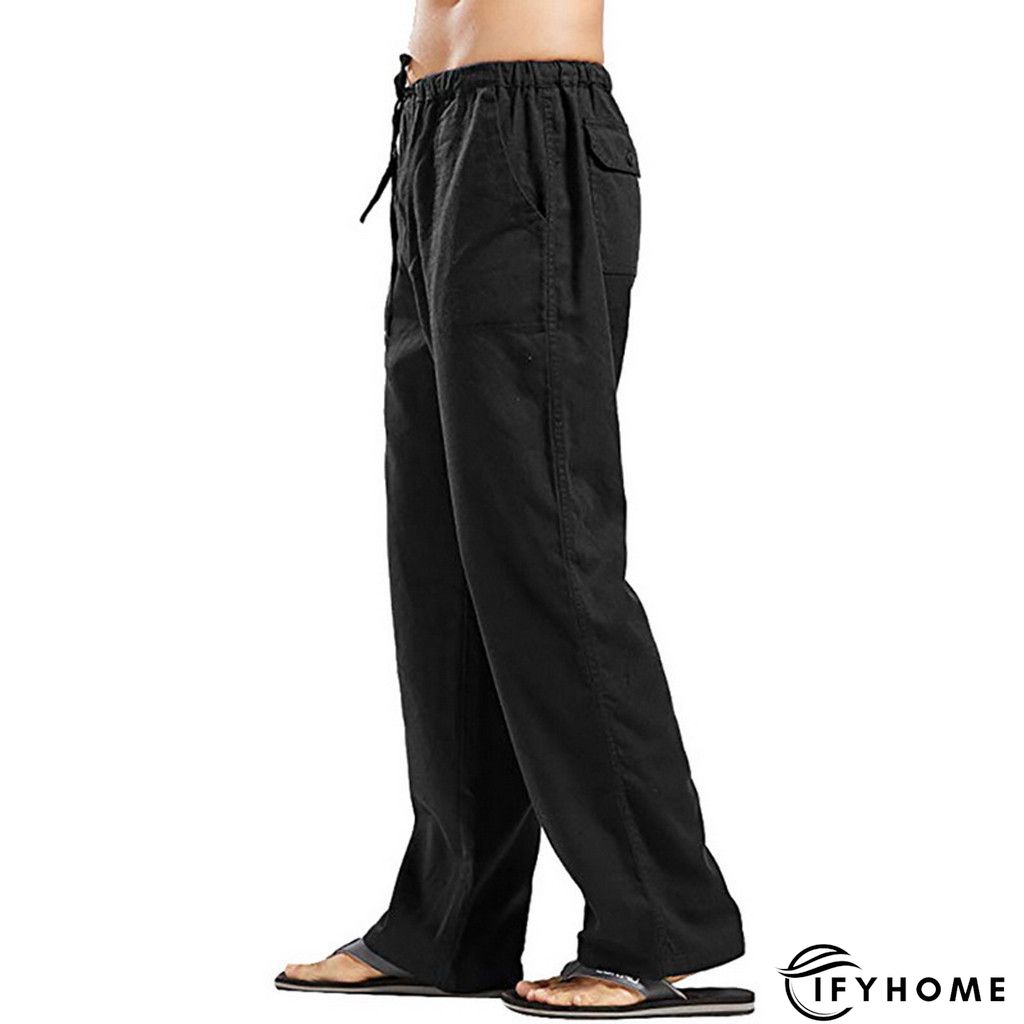 Men's Linen Pants Trousers Summer Pants Beach Pants Drawstring Elastic Waist Plain Breathable Soft Casual Daily Holiday Linen / Cotton Blend Fashion Streetwear Black White Micro-elastic | IFYHOME
