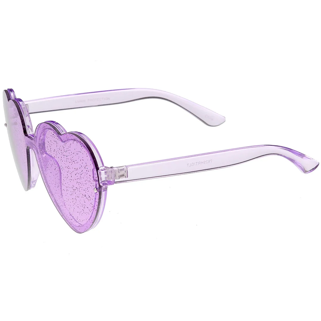Women's Translucent Rimless Heart glasses Glitter Lens 52mm