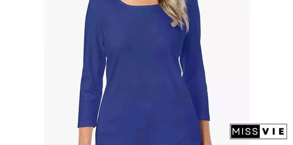 Karen Scott Women's Scoop-Neck Top Blue Size Small