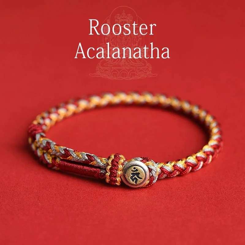 Handmade 925 Sterling Silver Year of the Dragon Chinese Zodiac Natal Buddha Protection Rope Bracelet