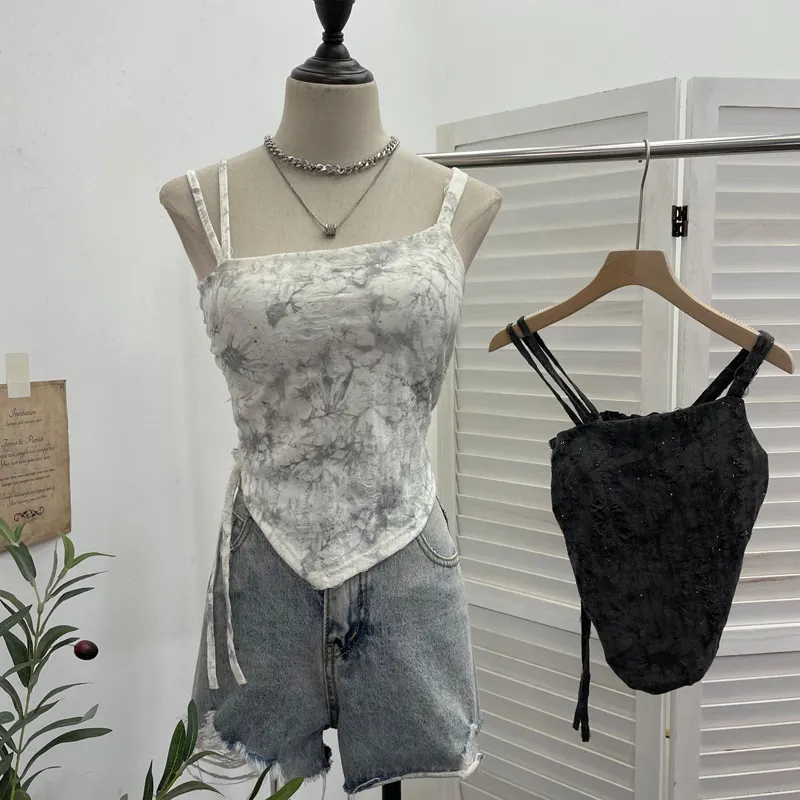 Nigikala Nigikala Wasteland Hottie Wearing Sling Vest To Do Old Hole Tie Dye With Chest Cushion Short Sleeveless Top 1662