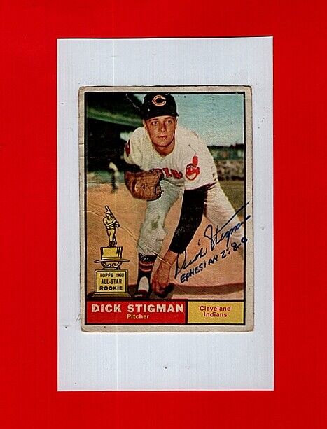 1961 DICK STIGMAN-CLEVELAND INDIANS AUTOGRAPHED COLOR Photo Poster painting ON 3X5 CARD