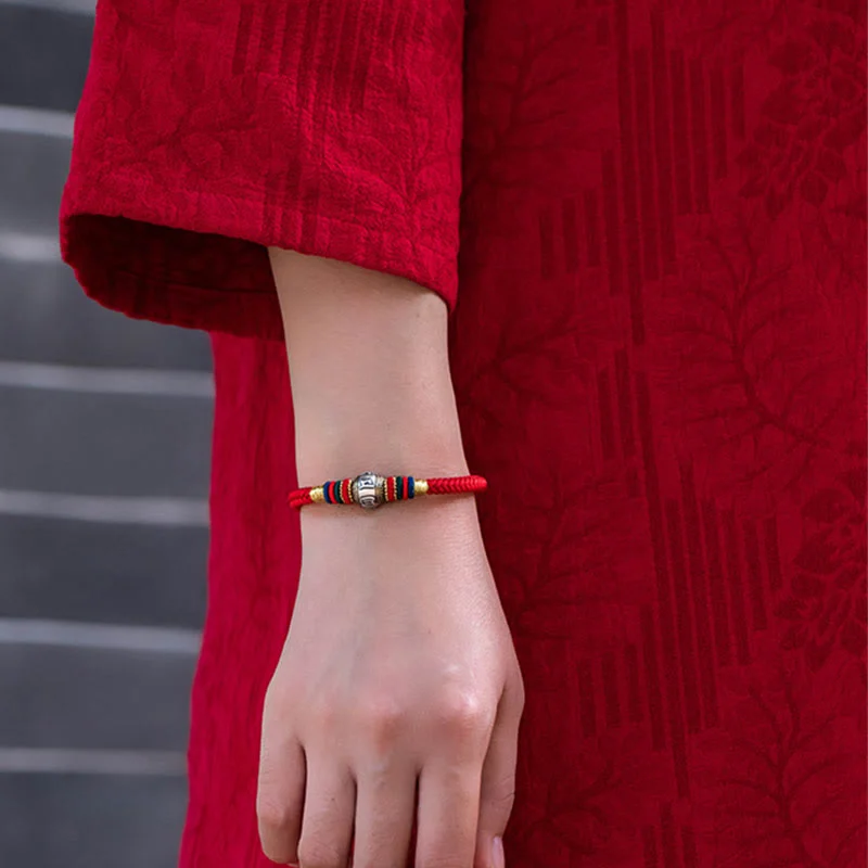 925 Sterling Silver Tibet Handmade Om Mani Padme Hum Luck Protection King Kong Knot Braided Bracelet