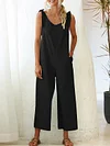 Solid Color Lace-Up Jumpsuits
