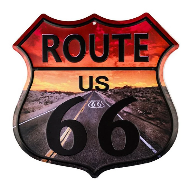 US route 66 - bouclier en forme de bouclier vintage panneaux en étain / panneaux en bois - 11.8x11.8in
