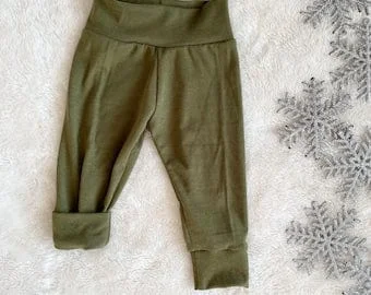 Pornhint Olive Green Bamboo Growpants - Green Baby Pants - Baby Leggings - Gender Neutral Grow-With-Me Baby Clothing