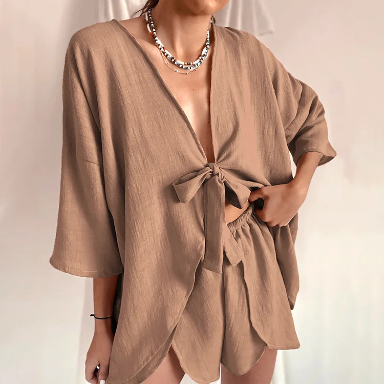 Ladies Cotton And Linen Loose Two-piece Set