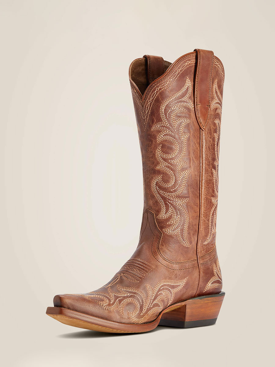 Brown Snip Toe Vintage Embroidered Cowgirl Boots with Chunky Heel