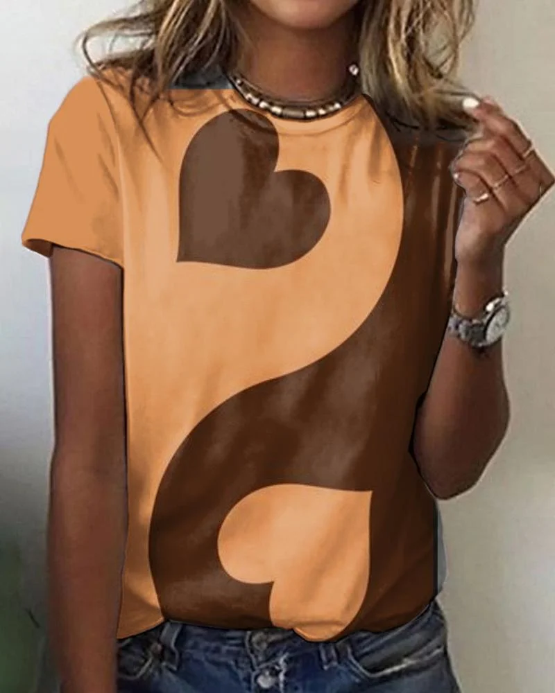 Casual Crew Neck Short Sleeve Printed T-Shirt