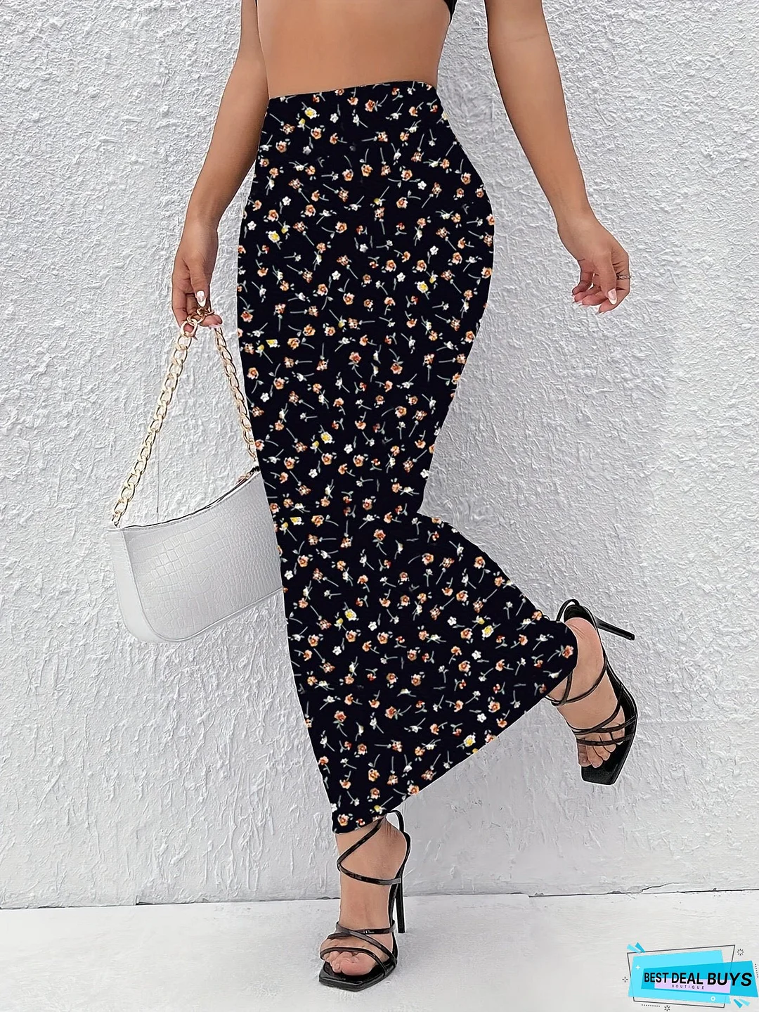Floral Print High Waist Mermaid Skirt, Elegant Bodycon Maxi Skirt, Women's Clothing