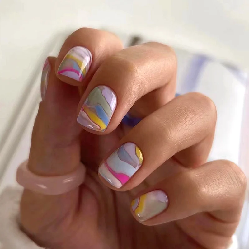 Churchf Churchf Square Fake Nail Colorful Coating Painting Wind Abstract Style Ins Wind Nail Wear Nail Finished Product