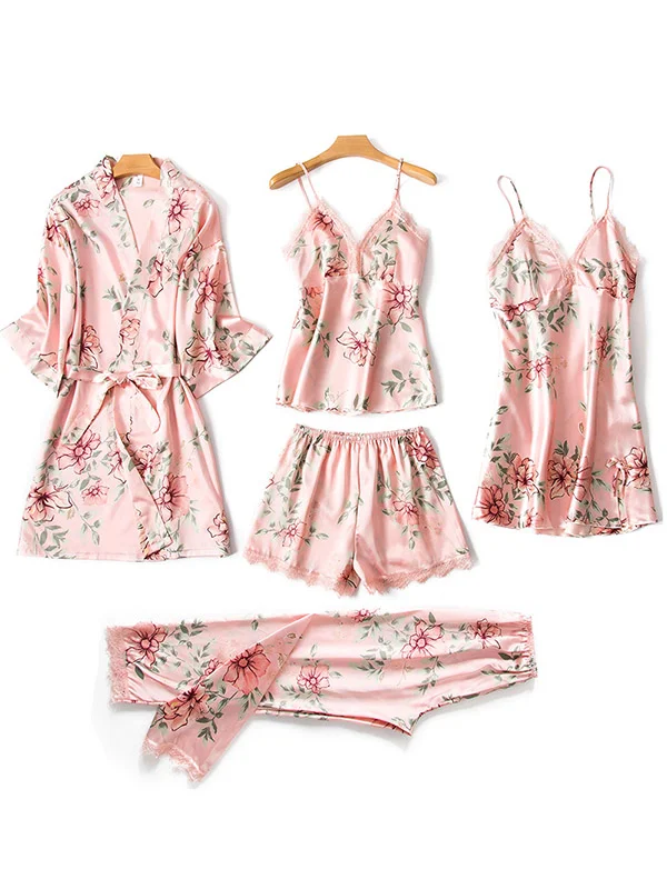 Five Pieces Thin Floral Pajama Set