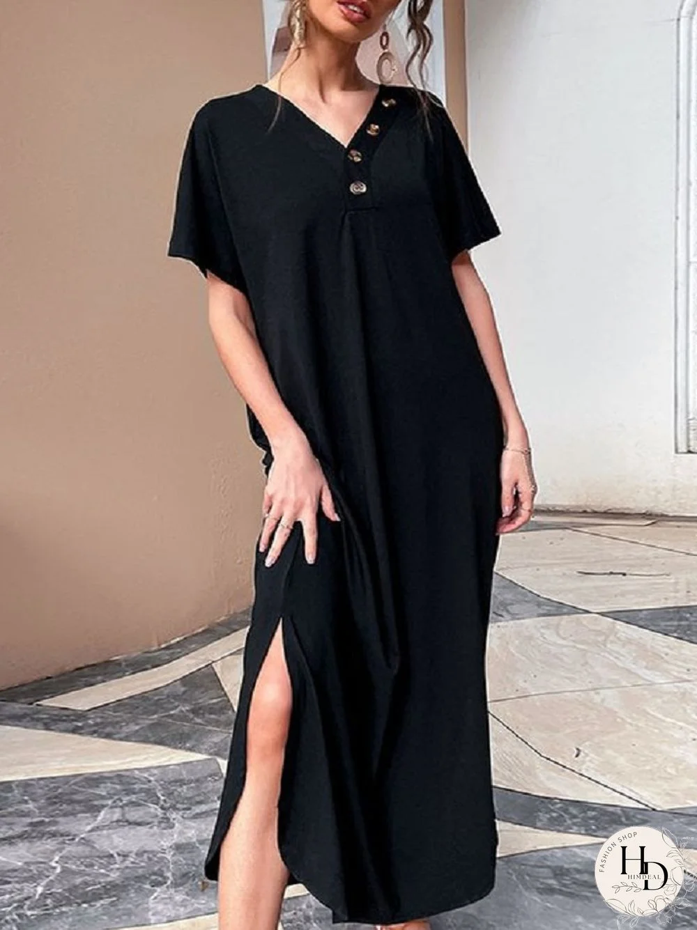 V-neck Skirt Loose Vintage Dress Black Dresses