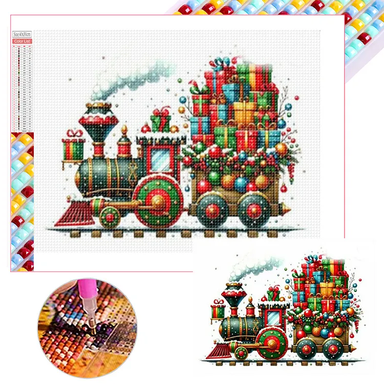Christmas Gift Train 40*30CM (Canvas) Full Square Drill Diamond Painting gbfke