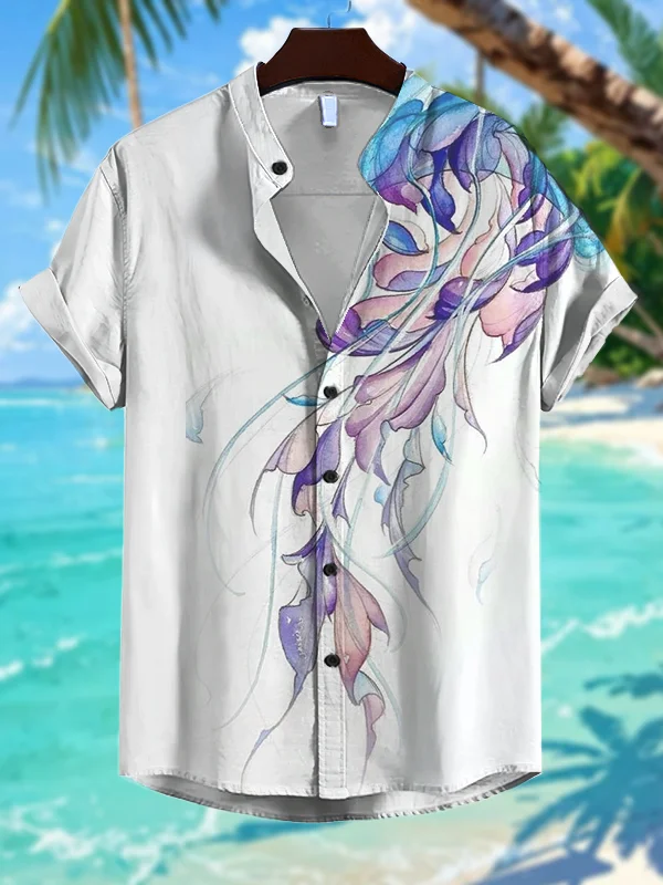Men's Jellyfish Watercolor Art Print Short Sleeve Shirt