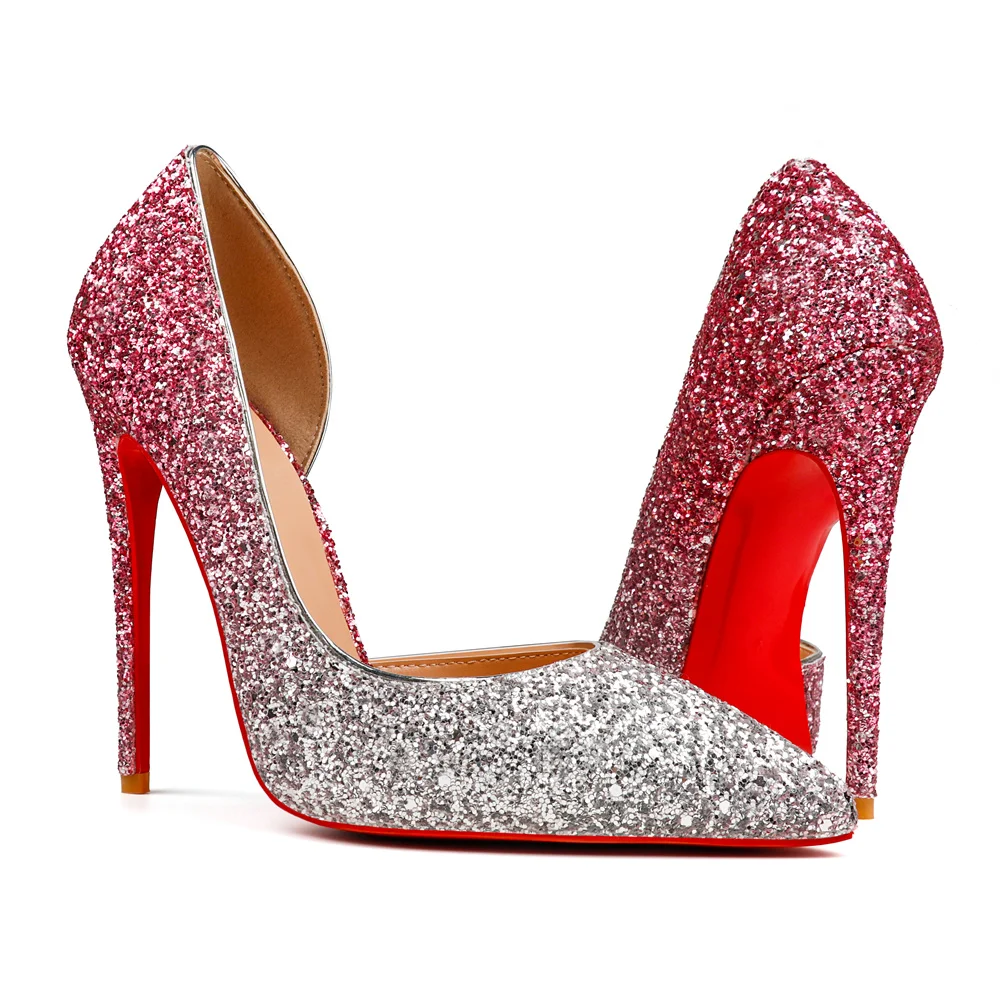 100mm Women's Pointed Toe Red Bottom Shiny Party Daily Wedding Pumps-MERUMOTE