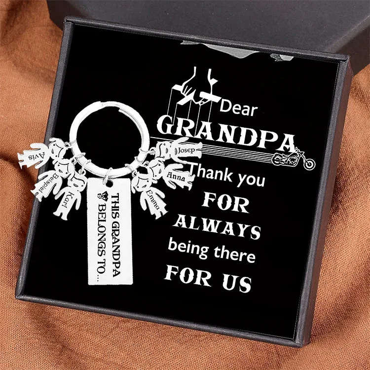 6 Names-Personalized Grandpa Kids Charms Keychain Gift Set-Custom Special Keychain Gift For Grandpa-Thank You For Always Being There For Me