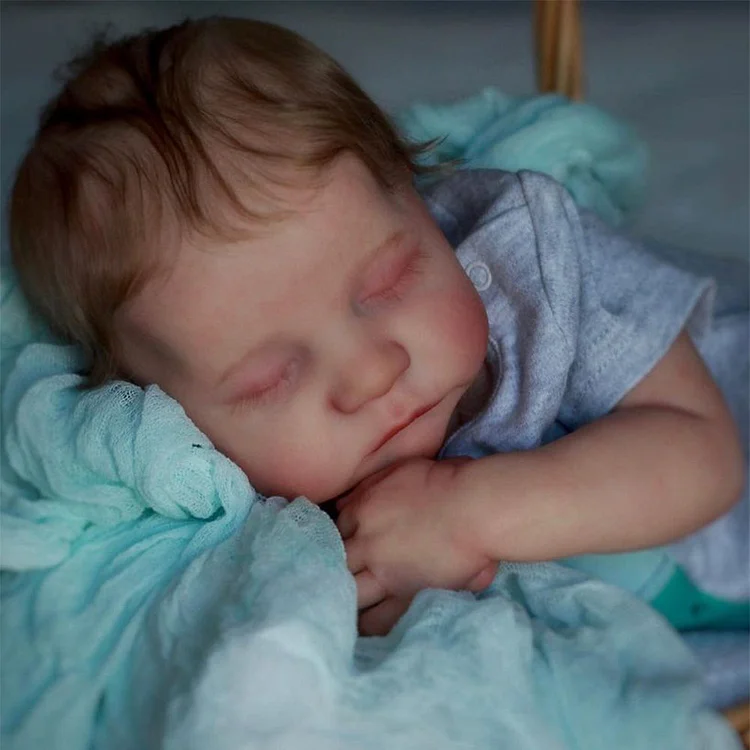  [Heartbeat💖 & Sound🔊] 20" Newborn Lifelike Sleeping Baby Brown Hair Doll Boy Named Linmata - Reborndollsshop®-Reborndollsshop®