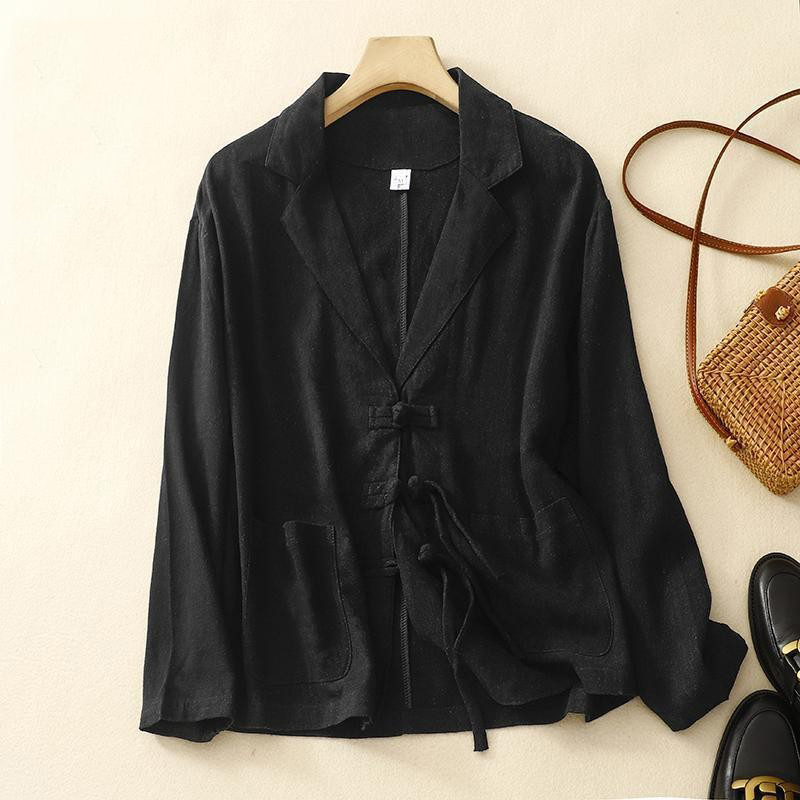 Vintage Lapel Solid Button Linen Cotton Comfy Jacket wearshes