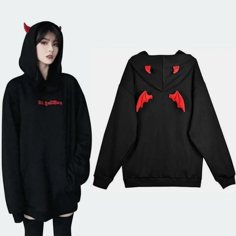 Black Little Devil Wings Oversize Hoodie