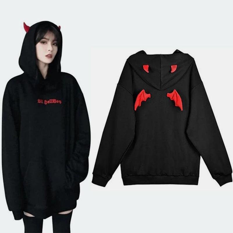 Black Little Devil Wings Oversize Hoodie