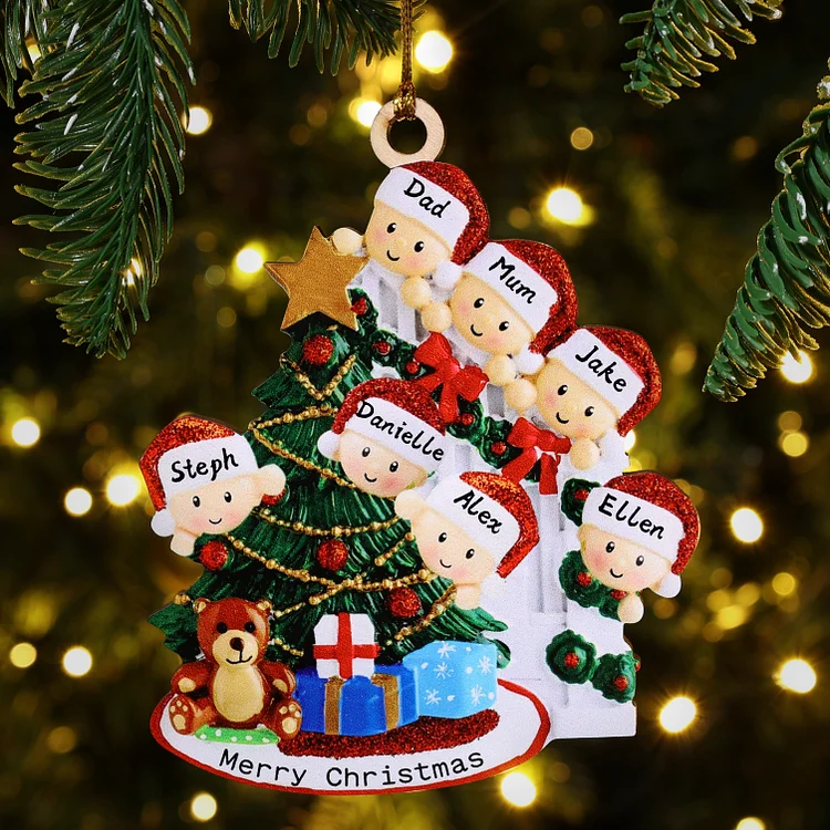 7 Names-Family Christmas Wooden Ornament Custom 7 Names Hanging Ornament Gifts For Family-Peeking Family