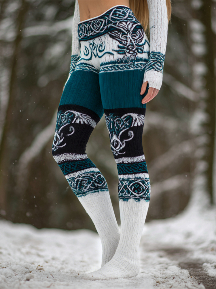 Viking Celtic Knot Art Pattern Women's Knit Leggings elevenforest
