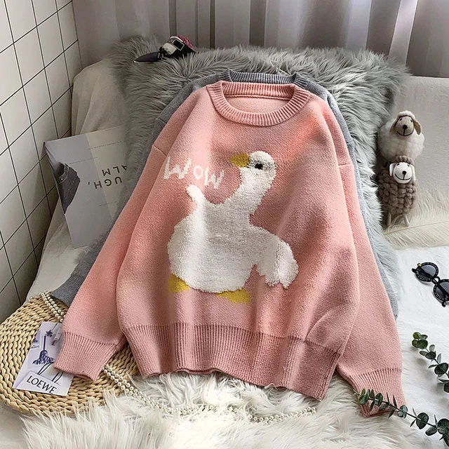 Print Knitted Sweet Loose Fashion Casual Sweater